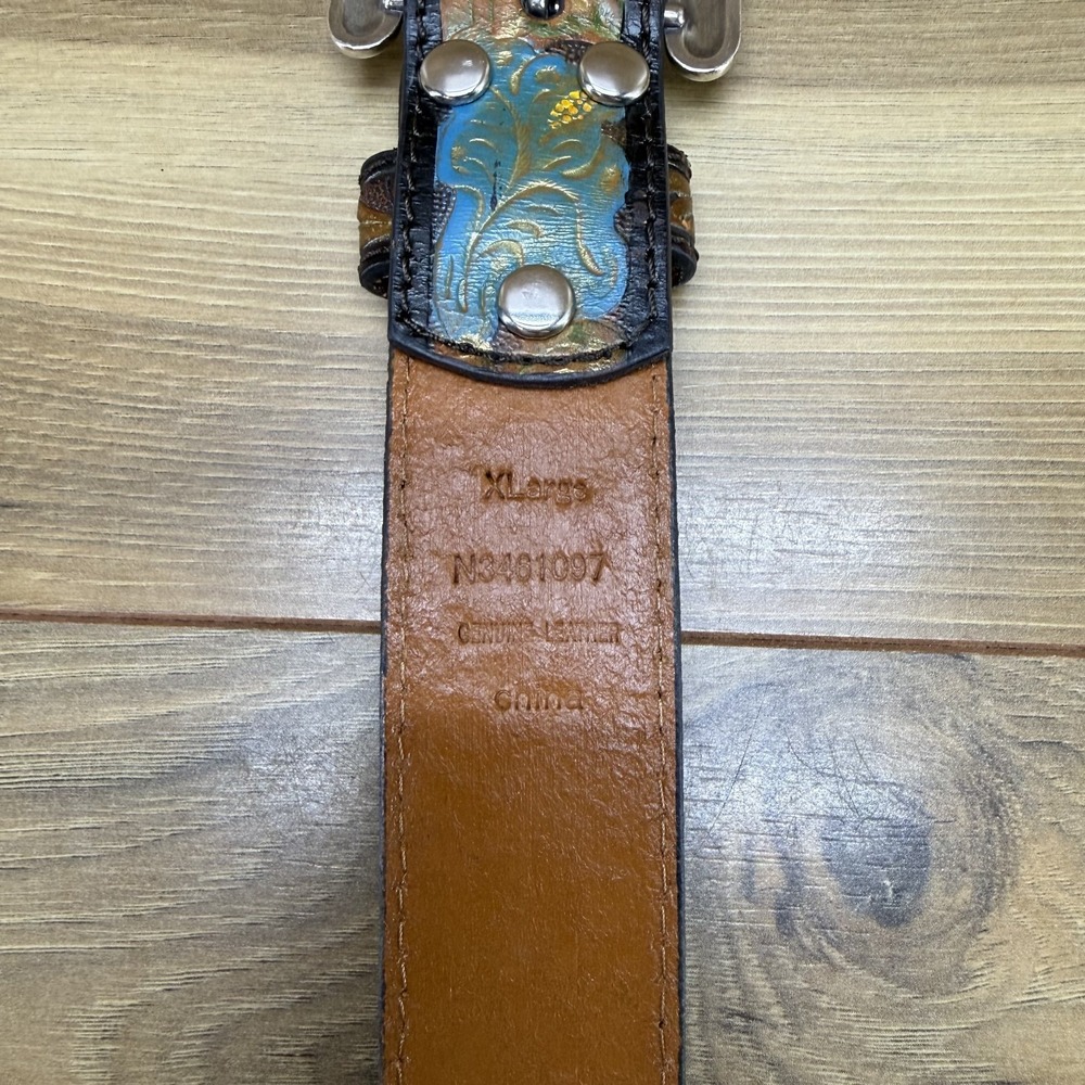 Western Tooled Leather Womens Belt XL Floral Embossed Rhinestones Cowgirl Boho - Picture 7 of 7